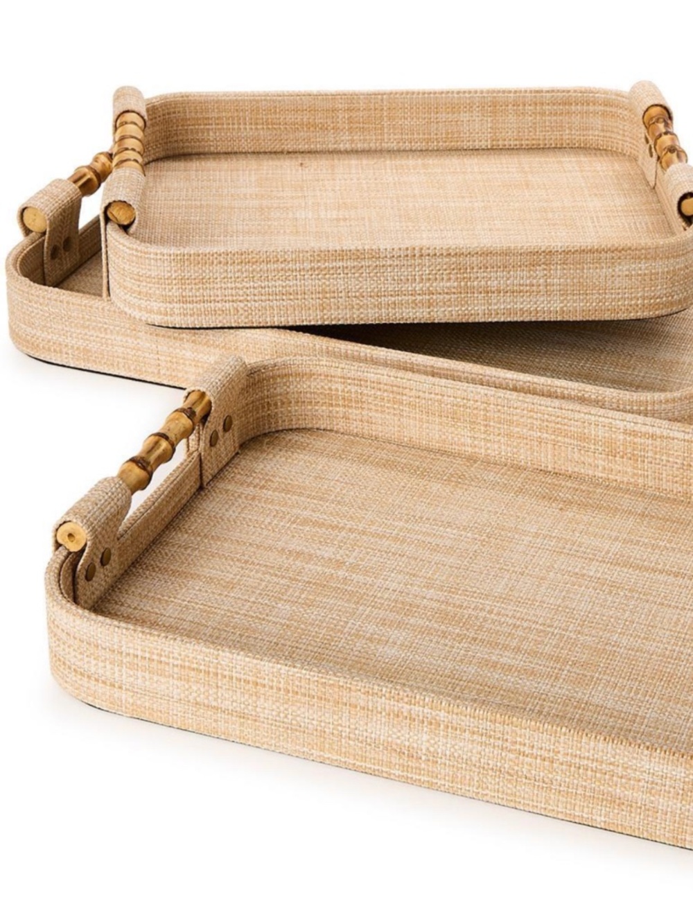 Set of 3 Natural Grass Rectangle Trays